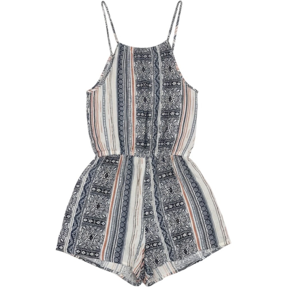Mudd Womens XS Blue & Orange Tribal Boho Geometric Printed Sleeveless Romper